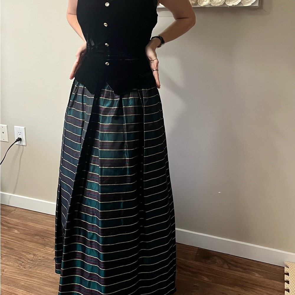 GUNNE SAX Rare 80s Vintage Formal Dress Velvet Metallic Striped - Picture 6 of 11